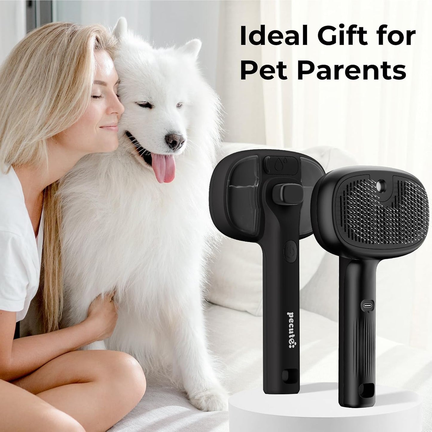 Self-Cleaning Steam Dog Cat Brush for Heavy Shedding/Long Coats | Gentle, Undercoat Removal & Smoothing, Shedding Control, for Water-Anxious Pets, 2 Cool Mist Modes, XL Tank