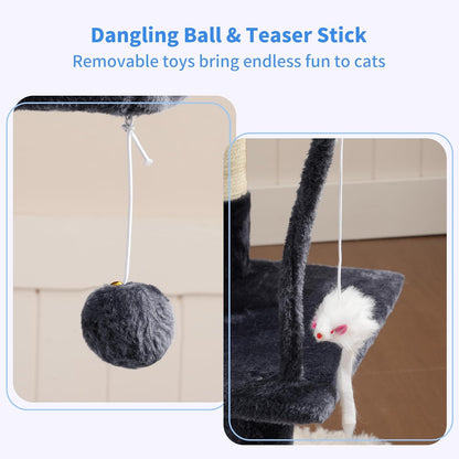 Cat Tree with Toy, 43.3 Inch Cat Tower for Indoor Cats HCT004SG | Cat Condo with Durable Sisal Scratching Posts, Cat House with Padded Plush Perch, Cozy Hammock, Smoky Gray