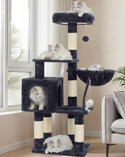 Cat Tree with Toy, 43.3 Inch Cat Tower for Indoor Cats HCT004SG | Cat Condo with Durable Sisal Scratching Posts, Cat House with Padded Plush Perch, Cozy Hammock, Smoky Gray
