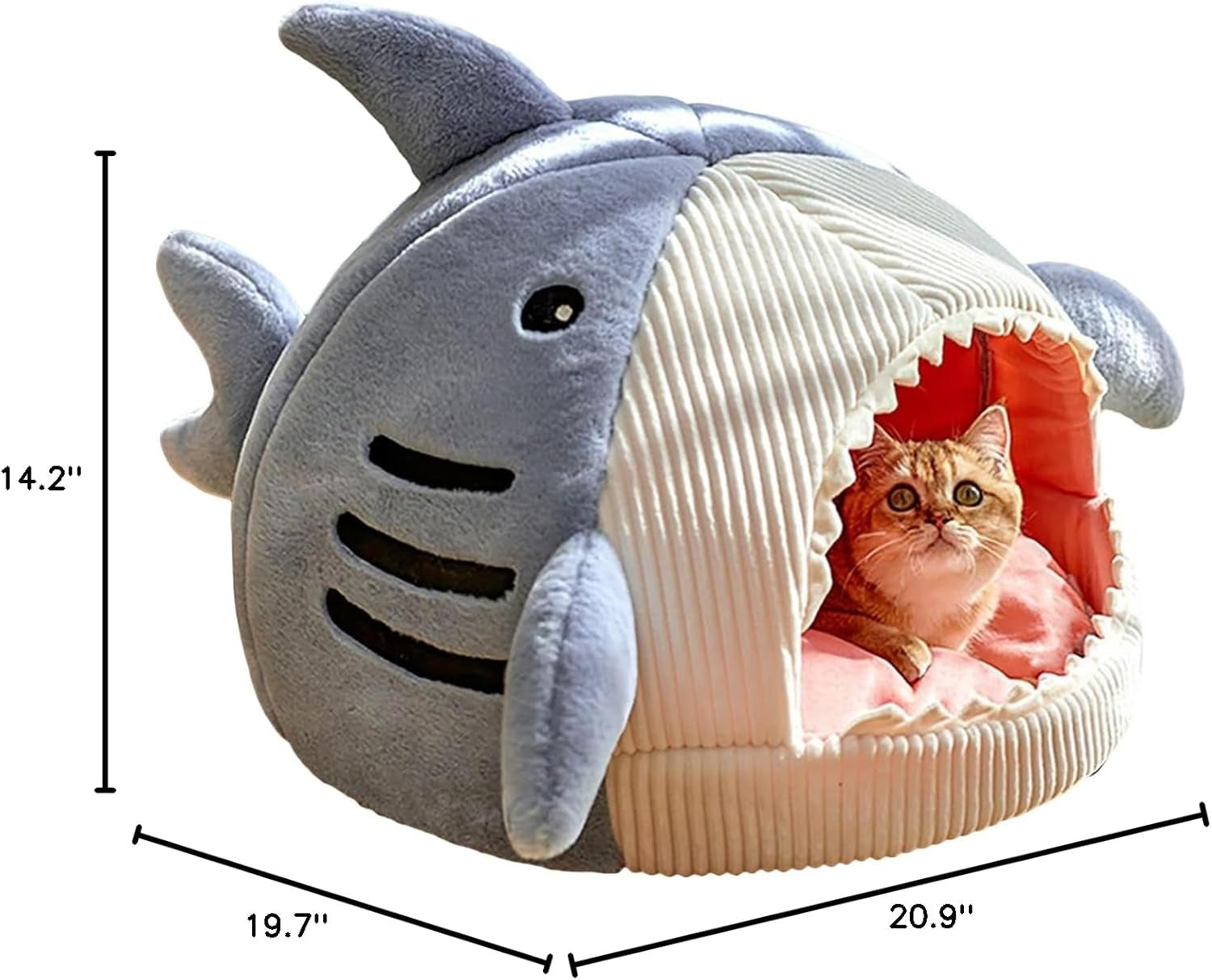 Cat Mat Shark-Shaped Kennel Kitten Bed Hideout House Warm Soft Comfortable Semi-Closed Cat Dog Nest Blue L