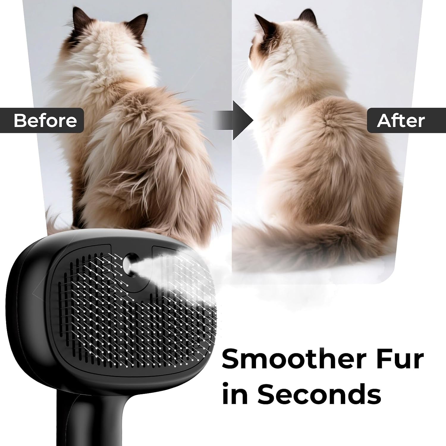 Self-Cleaning Steam Dog Cat Brush for Heavy Shedding/Long Coats | Gentle, Undercoat Removal & Smoothing, Shedding Control, for Water-Anxious Pets, 2 Cool Mist Modes, XL Tank