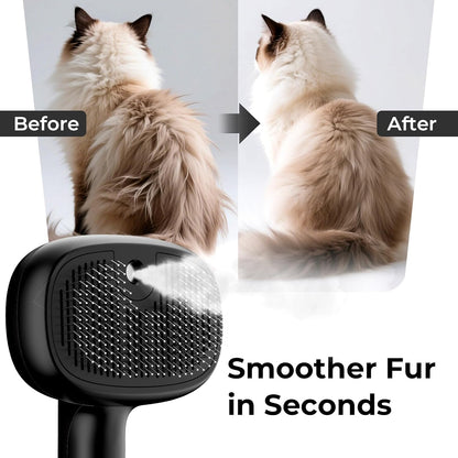 Self-Cleaning Steam Dog Cat Brush for Heavy Shedding/Long Coats | Gentle, Undercoat Removal & Smoothing, Shedding Control, for Water-Anxious Pets, 2 Cool Mist Modes, XL Tank