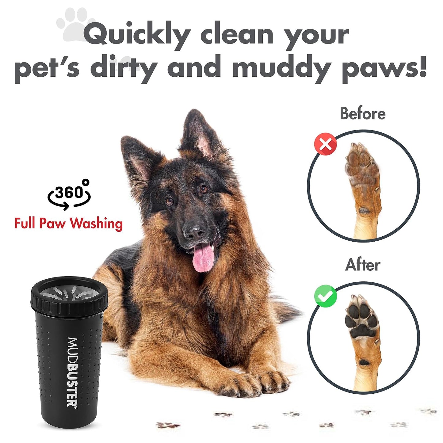 Mudbuster Large Dog Paw Cleaner, Matte Black, Fits 2.5"-3.5" Wide Paws, Gentle Silicone Bristles for Quick, Easy Cleaning