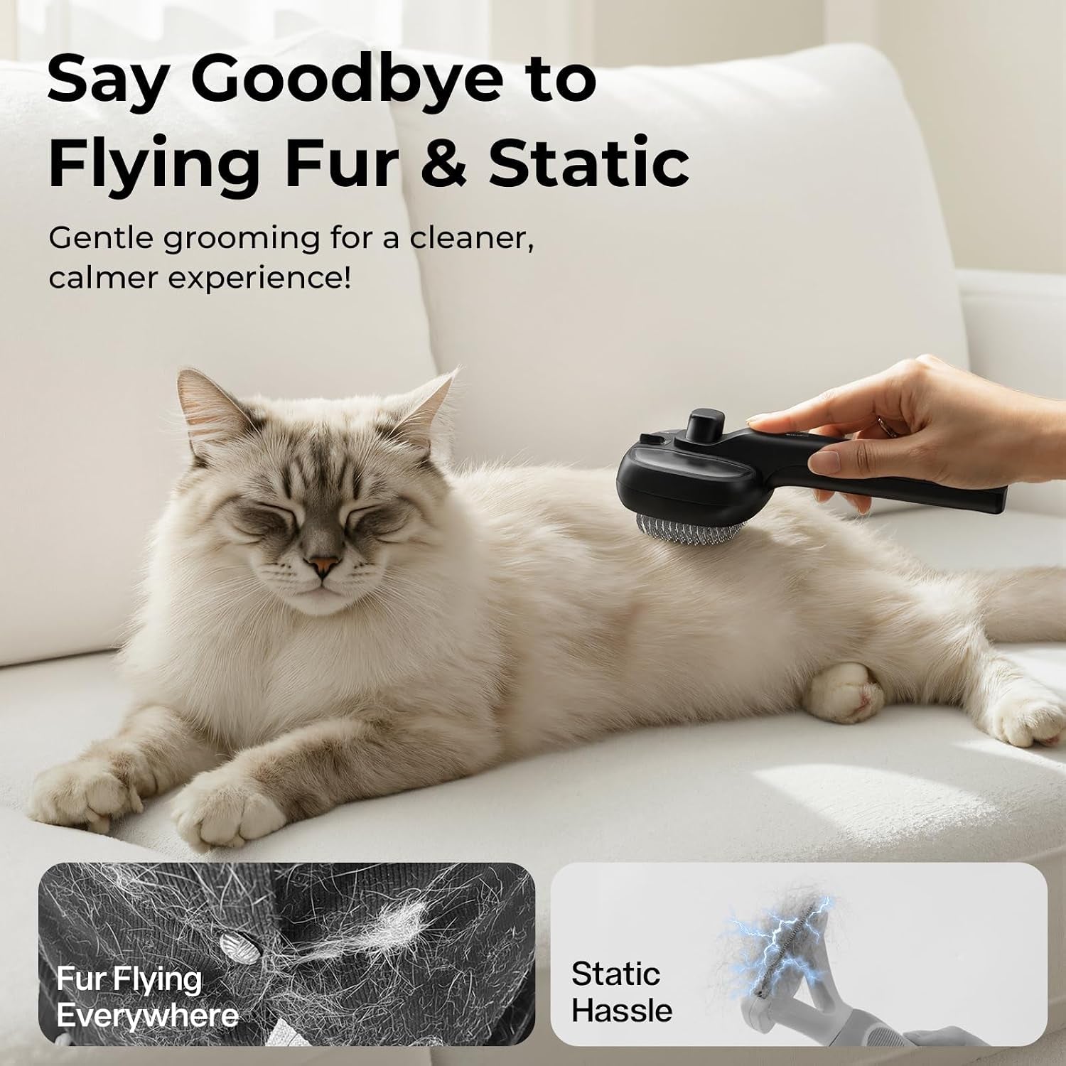 Self-Cleaning Steam Dog Cat Brush for Heavy Shedding/Long Coats | Gentle, Undercoat Removal & Smoothing, Shedding Control, for Water-Anxious Pets, 2 Cool Mist Modes, XL Tank