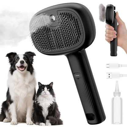 Self-Cleaning Steam Dog Cat Brush for Heavy Shedding/Long Coats | Gentle, Undercoat Removal & Smoothing, Shedding Control, for Water-Anxious Pets, 2 Cool Mist Modes, XL Tank