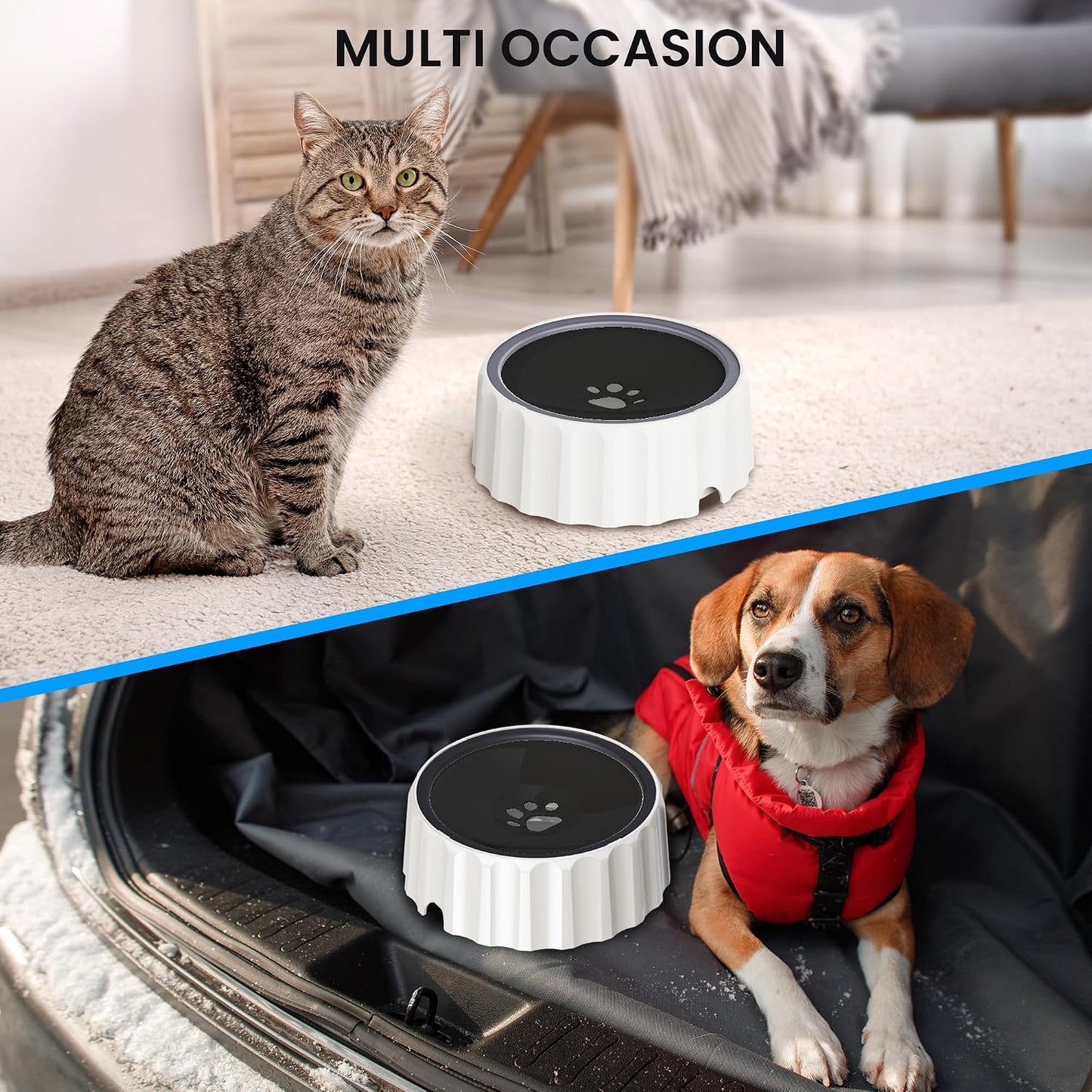 Dog Small Animals Water Bowl No Spill 70Oz/2L Large Capacity Dispenser Non Slip No Splash Small Animals Bowl Pet Slow Feeder No Drip Dog Water Bowl on Vehicle for Dogs and Cats - Black