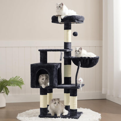 Cat Tree with Toy, 43.3 Inch Cat Tower for Indoor Cats HCT004SG | Cat Condo with Durable Sisal Scratching Posts, Cat House with Padded Plush Perch, Cozy Hammock, Smoky Gray