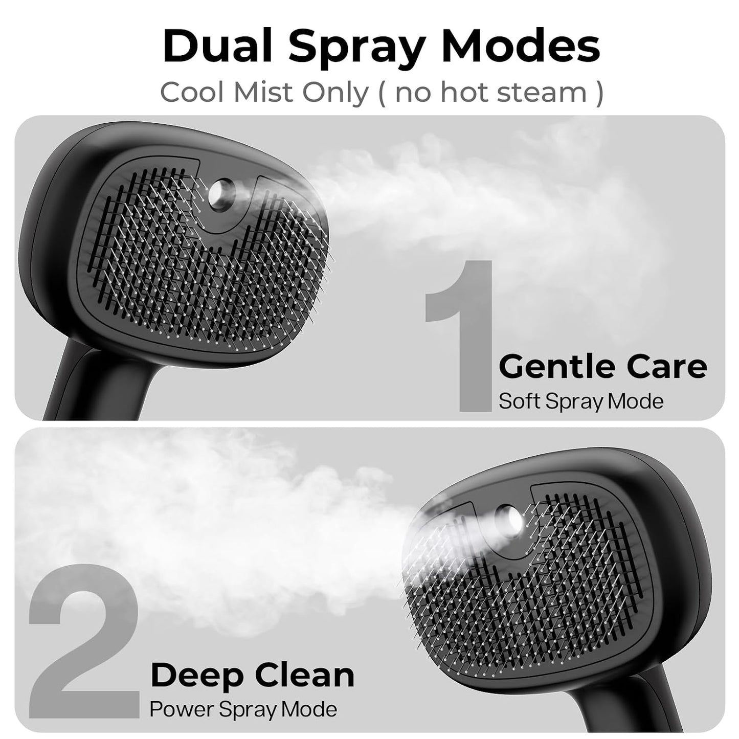 Self-Cleaning Steam Dog Cat Brush for Heavy Shedding/Long Coats | Gentle, Undercoat Removal & Smoothing, Shedding Control, for Water-Anxious Pets, 2 Cool Mist Modes, XL Tank