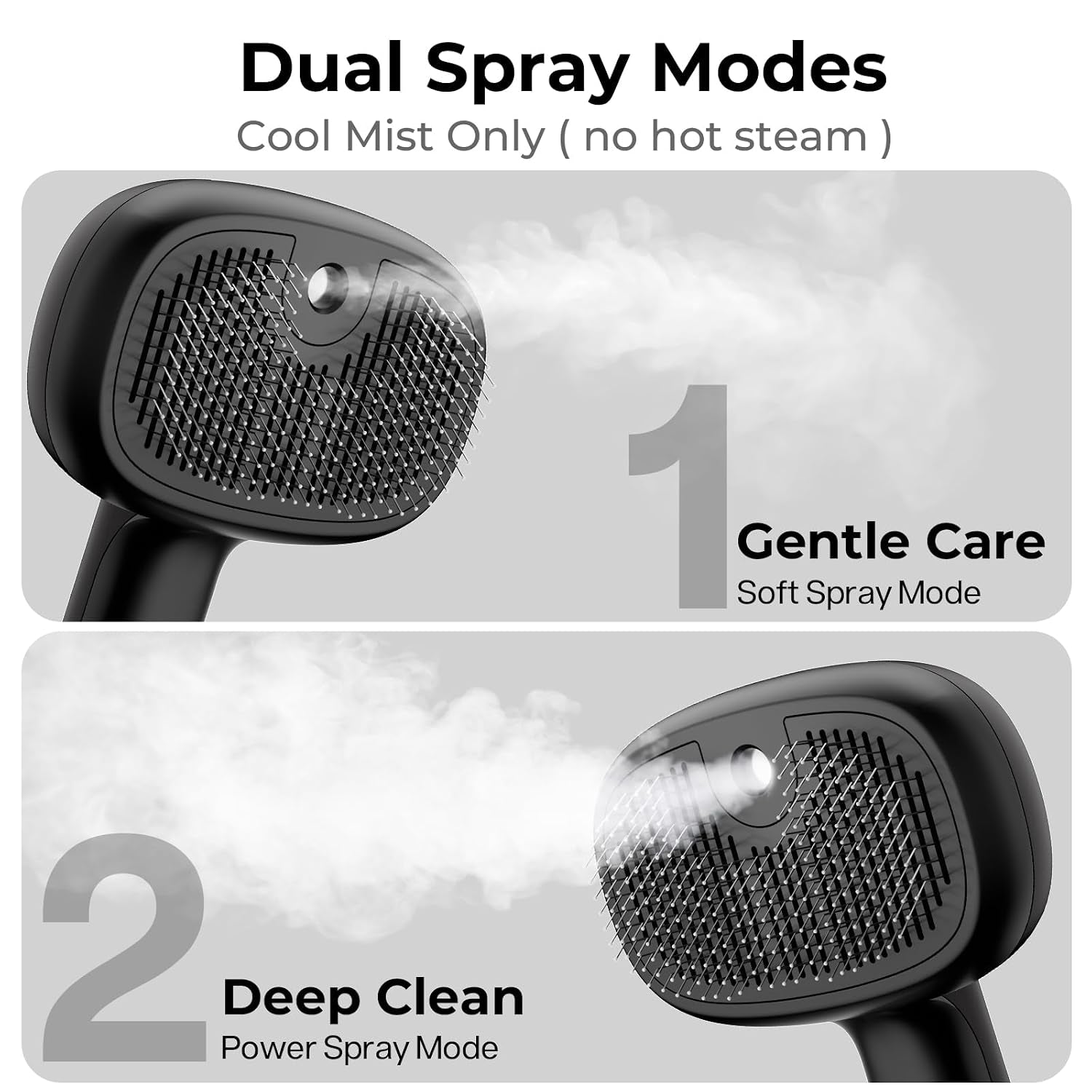 Self-Cleaning Steam Dog Cat Brush for Heavy Shedding/Long Coats | Gentle, Undercoat Removal & Smoothing, Shedding Control, for Water-Anxious Pets, 2 Cool Mist Modes, XL Tank
