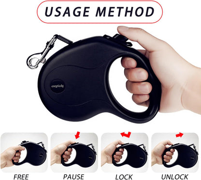 16Ft Retractable Dog Leash,Light Weight Leash for Small to Medium Dogs/Cats up to 50Lbs,Stainless Steel Spring Strong Nylon Tape, Tangle Free, One-Handed Brake. (Charcoal Black)