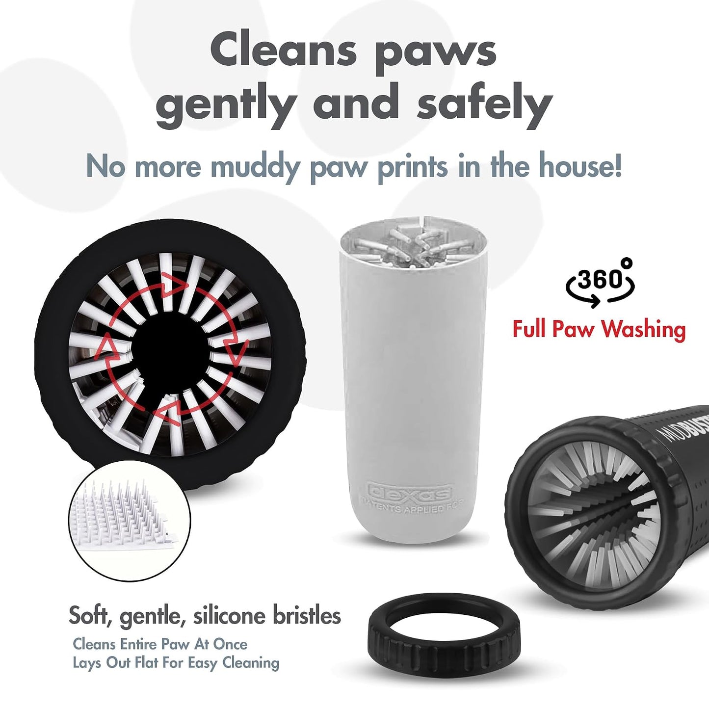 Mudbuster Large Dog Paw Cleaner, Matte Black, Fits 2.5"-3.5" Wide Paws, Gentle Silicone Bristles for Quick, Easy Cleaning